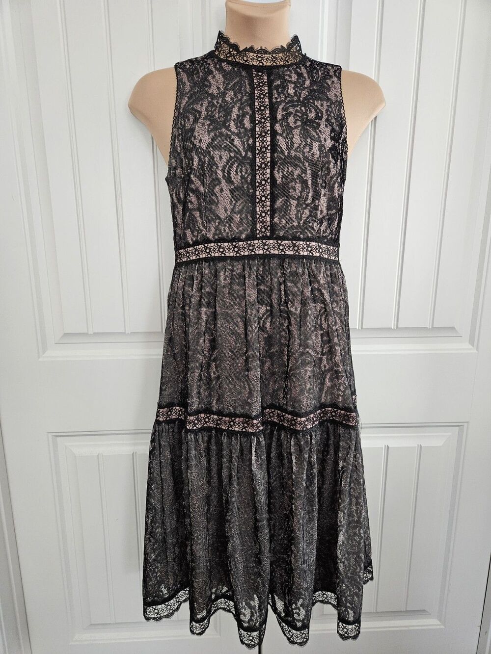 Antonio Melani Corduroy Textured Lace Tiered Midi Dress Lined Siz 10 Gorgeous